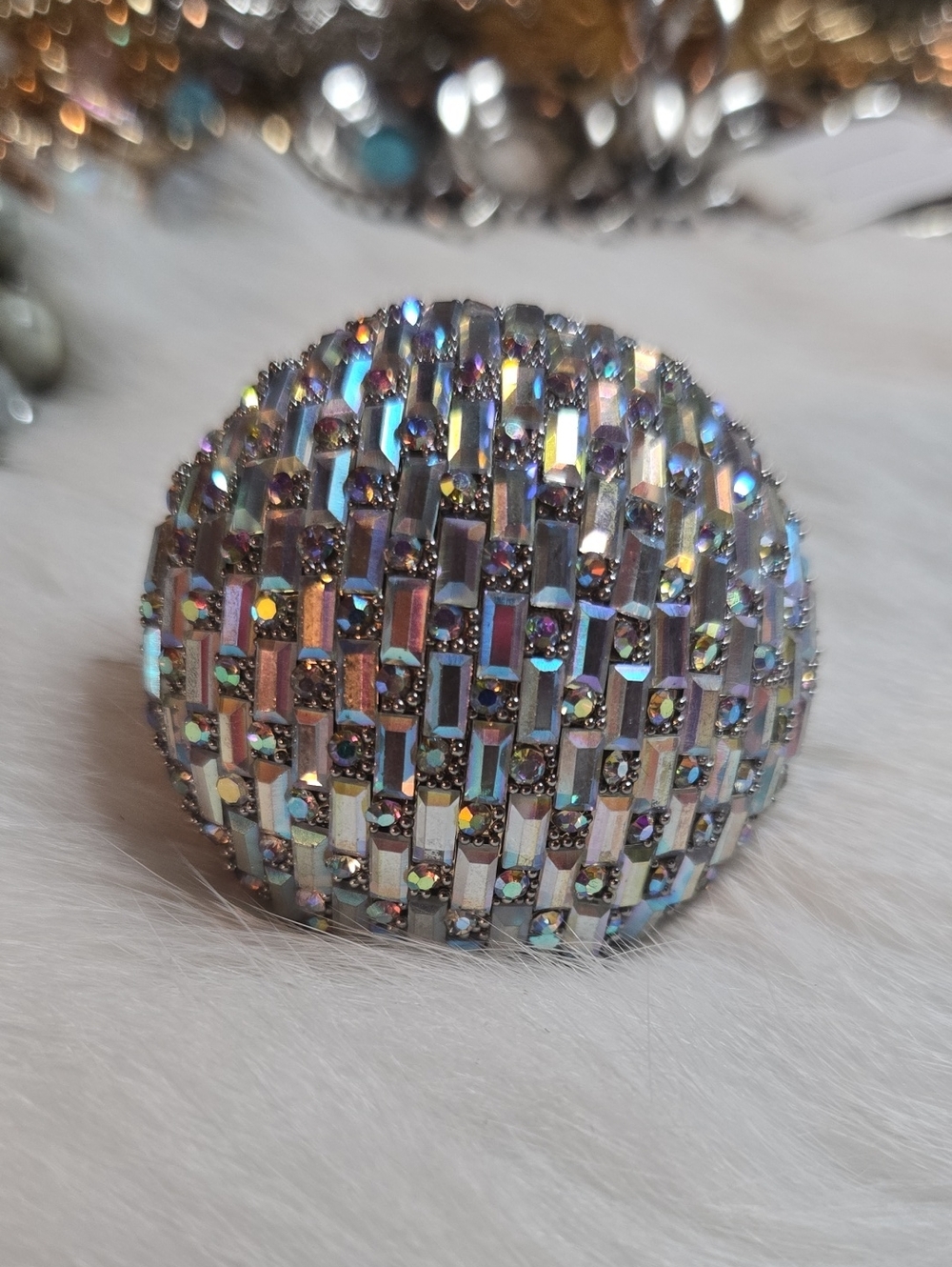 AB Sparkle Dome Statement Ring - Silver Aurora